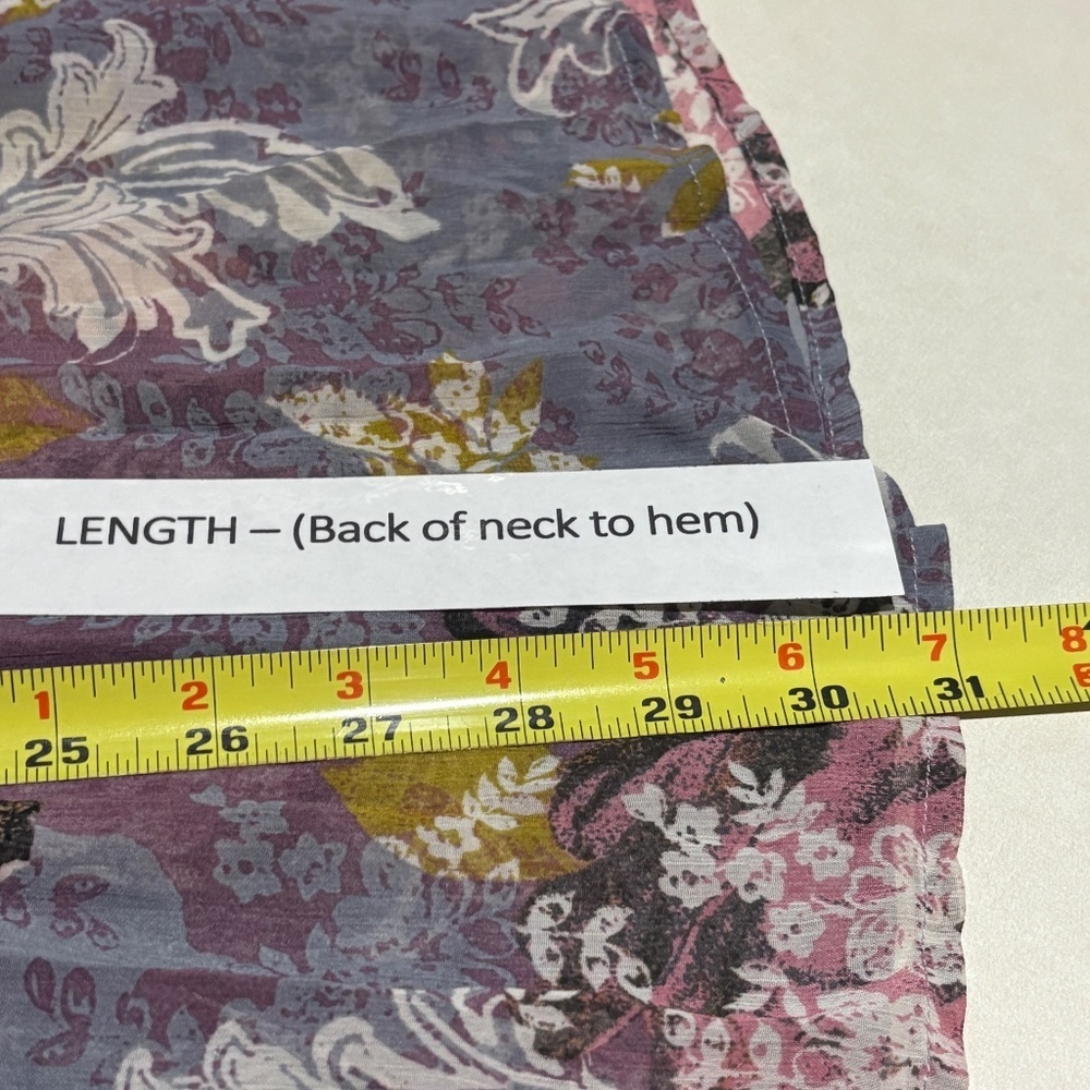 American Rag Women LongSleeve Roll Tab Tunic Blouse Sz L Floral Sheer Boho Gypsy - Picture 6 of 9